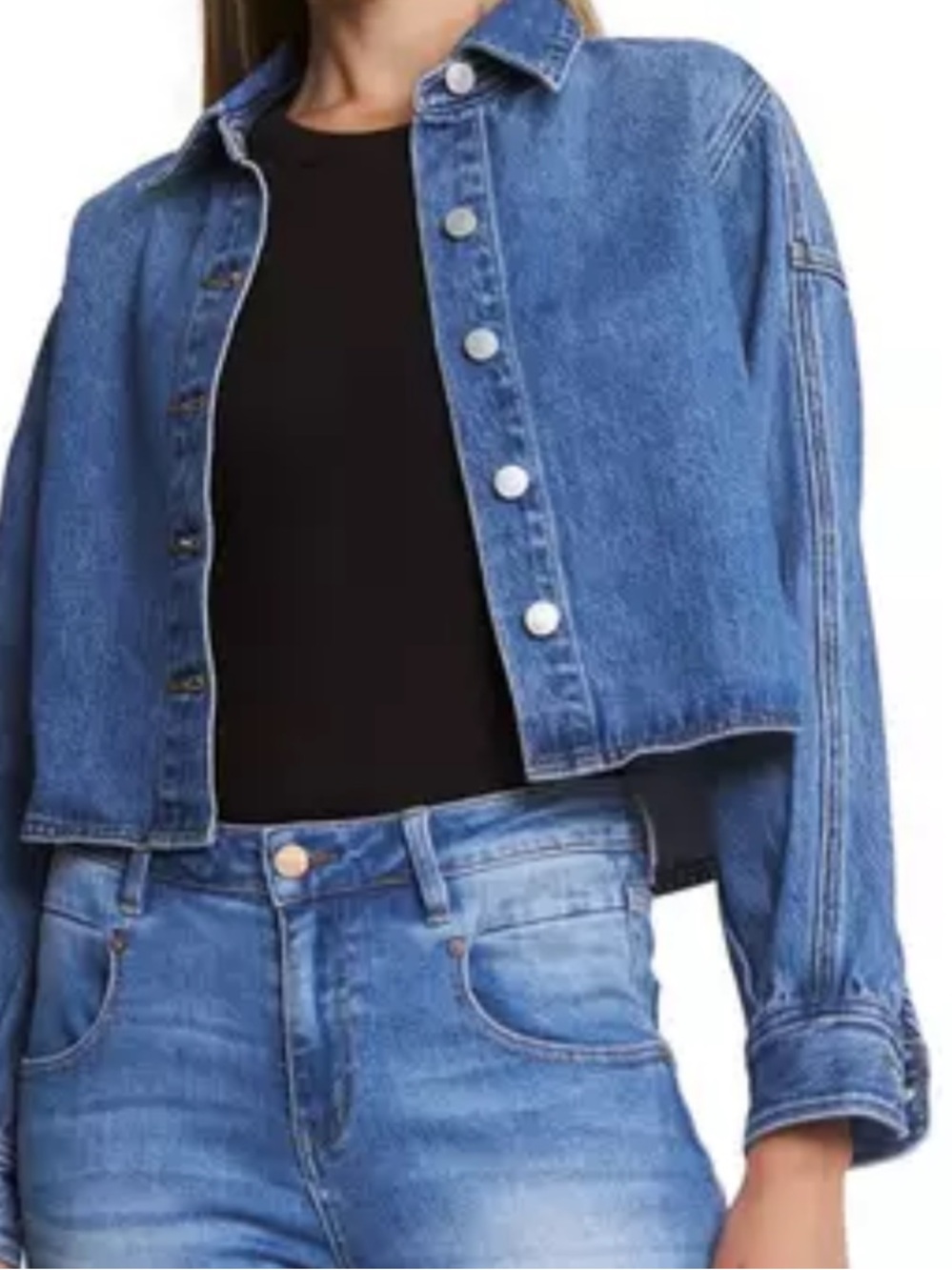 Zara Blue Cropped Denim Jacket